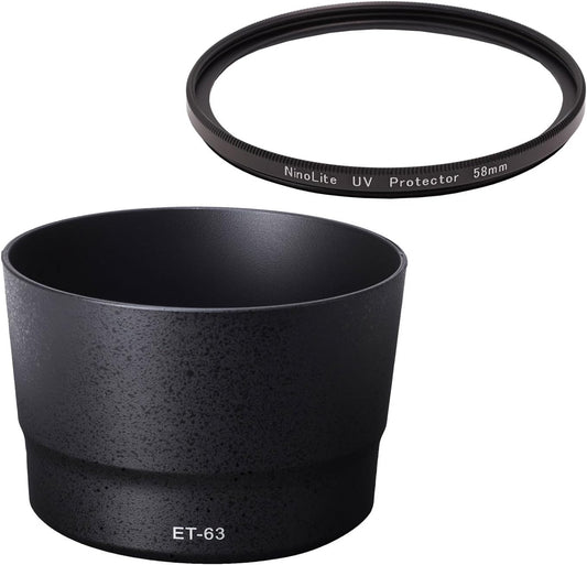 NinoLite ET-63 Lens Hood & UV Filter 58mm Set of 2, Compatible with EF-S55-250mm F4-5.6 IS STM Lens