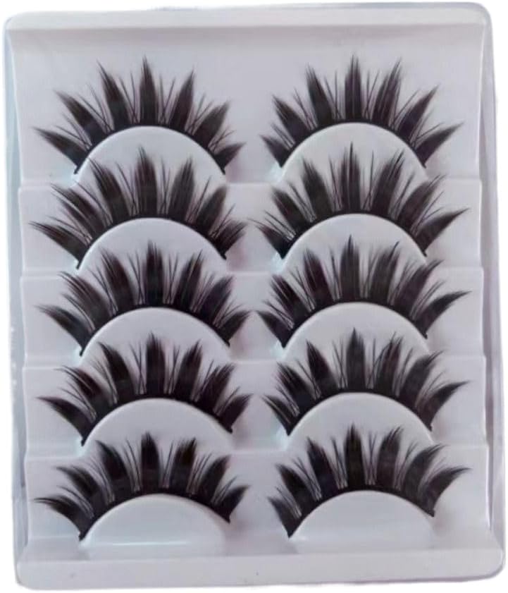 5 Pairs Cartoon Eyelashes Wet Look Eyelashes Effect Cat Eye Eyelash Extensions Fluffy Spiky Mink Lashes Japanese Cosplay Style Anime False Eyelashes Reusable