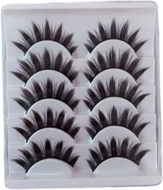 5 Pairs Cartoon Eyelashes Wet Look Eyelashes Effect Cat Eye Eyelash Extensions Fluffy Spiky Mink Lashes Japanese Cosplay Style Anime False Eyelashes Reusable