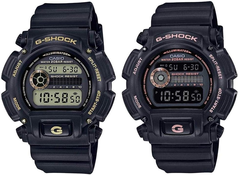 Casio G-Shock DW-9052GBX-1A4DW-9052GBX-1A9 Pair Watch, Set of 2, Same Size, Rose Gold, Black, Water Resistant to 20 ATM, sports
