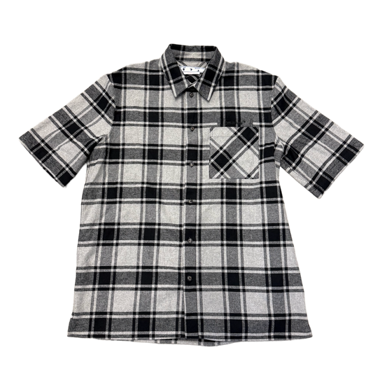 OFF-WHITE 'OUTLINE' GREY PLAID SHORT SLEEVE SHIRT