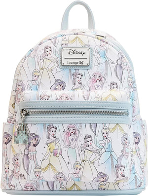 Loungefly Disney Princesas Boceto Colores Pastel Estampado Completo Bolso de Hombro con Doble Correa para Mujer Cartera