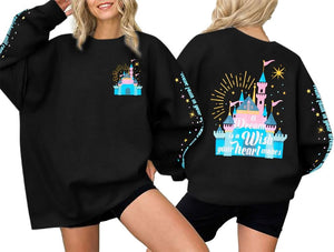 UNIQUENOE Magic Kingdom Sudaderas para mujer, camiseta mágica para vacaciones familiares, camiseta de manga larga con gráfico de castillo
