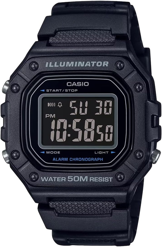 Casio W-218 Series Standard Digital Wristwatch, Men's, Women's, Chippukashi, Overseas Model, Black Inverted LCD W-218H-1BV, Waterproof