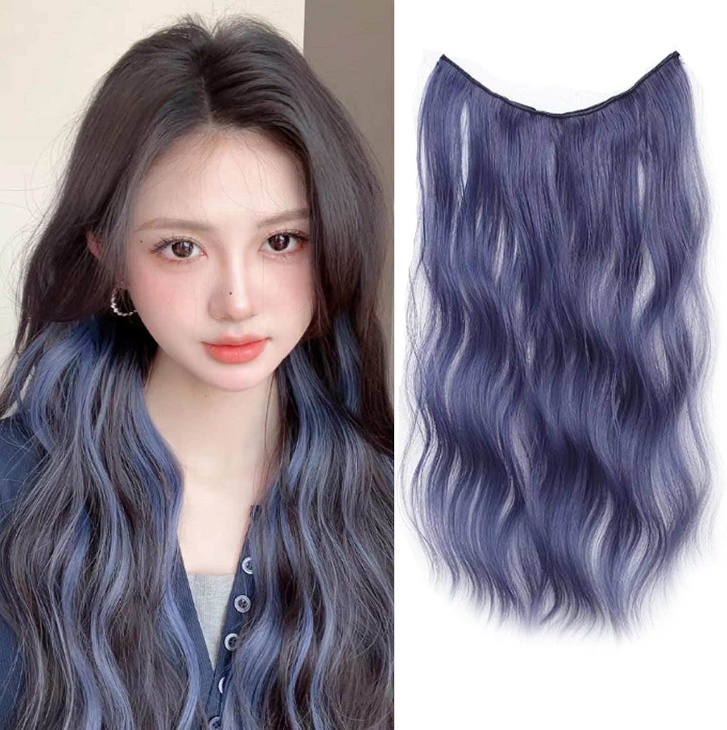 One Touch Color Extension, Color Extension, 19.7 inches (50 cm), Synthetic Hair, Long Curled, Hair Extension, Cosplay, Heat Resistant, Korean Style, Party, Fashion, Performance, Extension