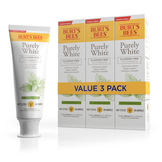 Burt's Bees Pasta de dientes, sabor natural, sin flúor, puramente blanca, menta zen, 4.7 onzas, paquete de 3