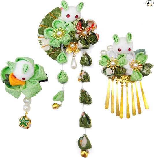 JZOON Hair Ornament, 3-piece Set, Coming-of-Age Ceremony, Yukata, Hakama, Kimono, Furisode, Kimono, Kimono, Knob-making, Flowers, Graduation Ceremony, Wedding, Popular, Kimono, Hair Accessories, Hair