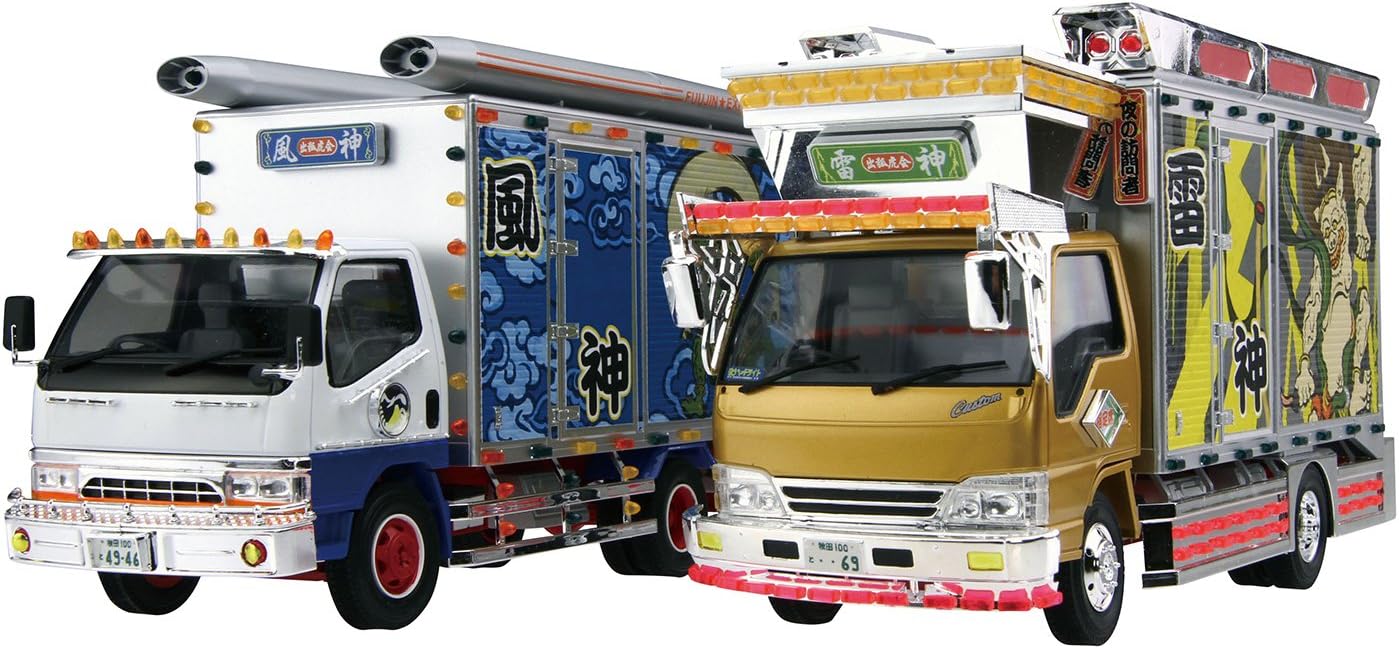 青島文化教材社 1/32 バリューデコトラシリーズ No.28 風神☆雷神 2tアルミバン 2台セット プラモデル