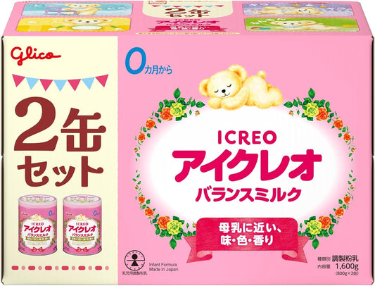 Icreo Balance Milk, 28.6 oz (800 g) x 2 Cans Ezaki Glico Powder Milk, For Newborns, Infants, Babies, 0 Months to 1 Year Old