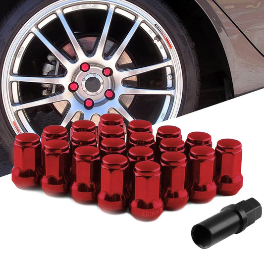 RUIEN 20pcs Steel Wheel Lock Nuts M12 x P1.5 for Honda, Mazda, Daihatsu and Mitsubishi Mini Vehicles Length 33mm Outer Hexagonal Taper 60 4 Hole 5 Hole with 19HEX Socket Short Nut Lug Nuts Racing Nuts