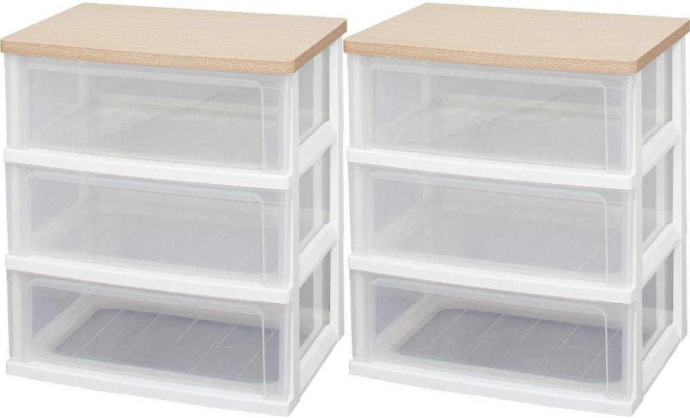 Iris Ohyama WTW-543 Chest Wide (Set of 3 Tiers x 2 Pieces) Made in Japan, Finished Product, 21.8 x Depth 16.1 x Height 24.5 inches (55.6 x 41.0 x 62.3 cm), French Oak Wooden Top Board