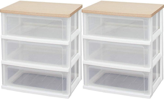 Iris Ohyama WTW-543 Chest Wide (Set of 3 Tiers x 2 Pieces) Made in Japan, Finished Product, 21.8 x Depth 16.1 x Height 24.5 inches (55.6 x 41.0 x 62.3 cm), French Oak Wooden Top Board