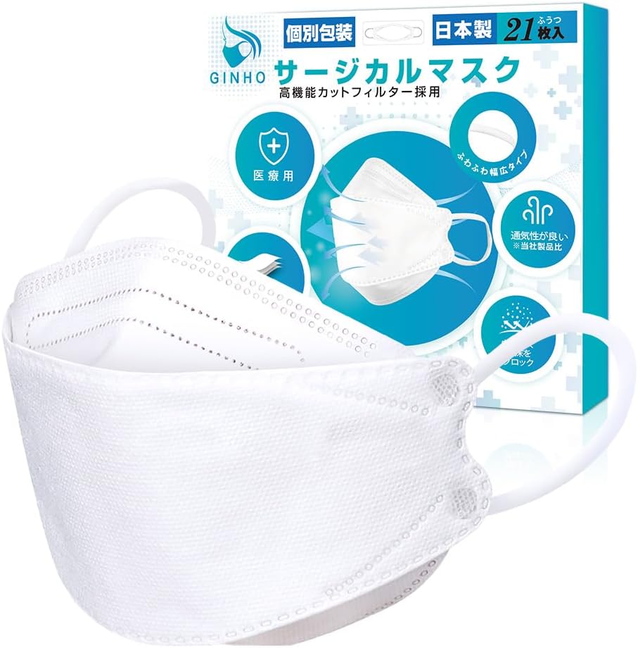 GINHO Surgical Mask, Made in Japan, JN95 Mask, Disaster Prevention, Pollen Fever Prevention, Medical Mask, Class 3, JIS Standards Compliant, Japanese Mask, N 95 Mask, Non-Woven Mask, 3D Mask