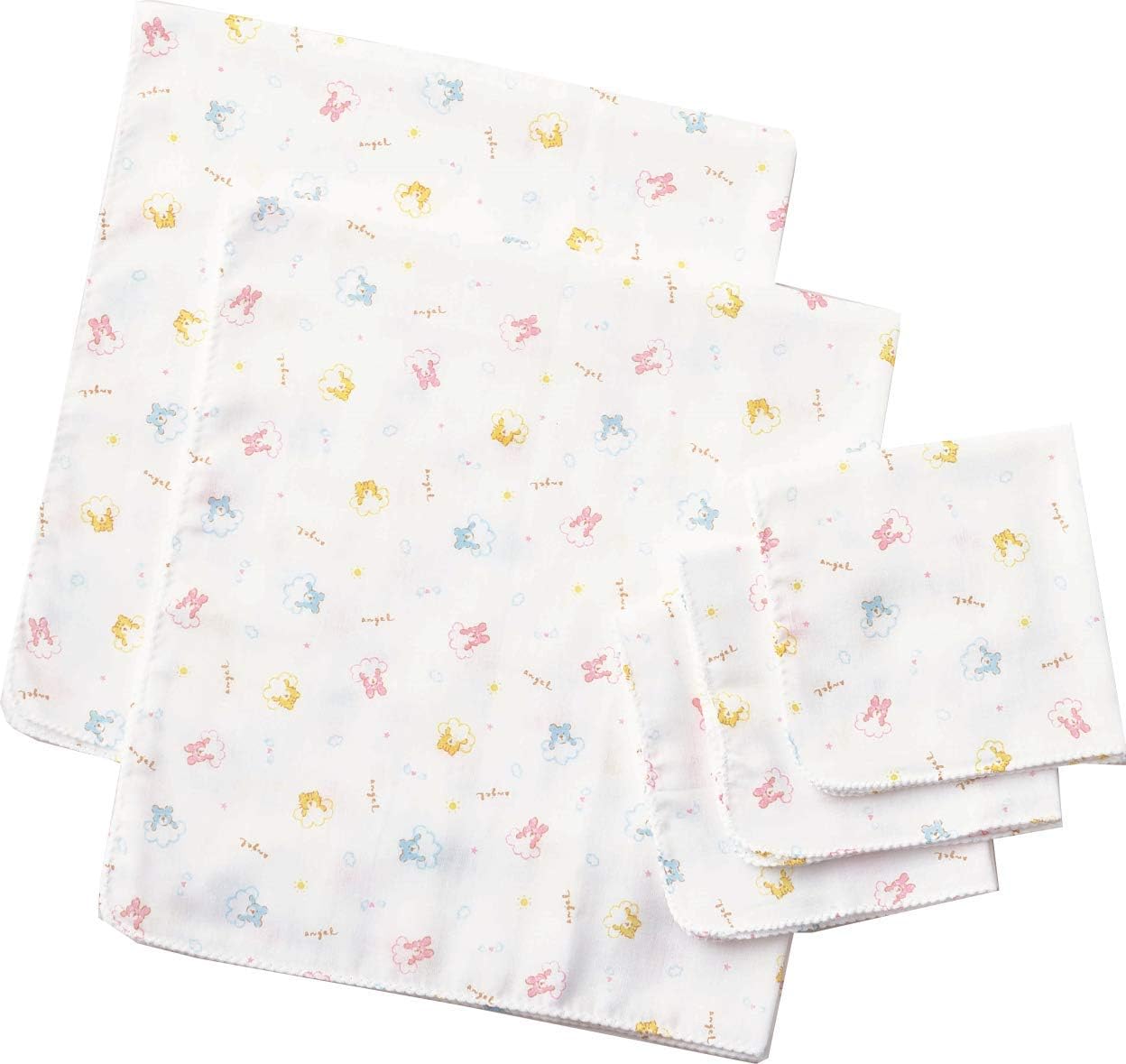 Angel Baby Gauze Set (3 Gauze Handkerchiefs, 2 Bath Gauze Set), 100% Cotton, Made in Japan, Fluffy and Gentle Texture