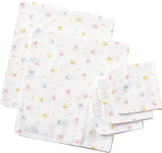 Angel Baby Gauze Set (3 Gauze Handkerchiefs, 2 Bath Gauze Set), 100% Cotton, Made in Japan, Fluffy and Gentle Texture