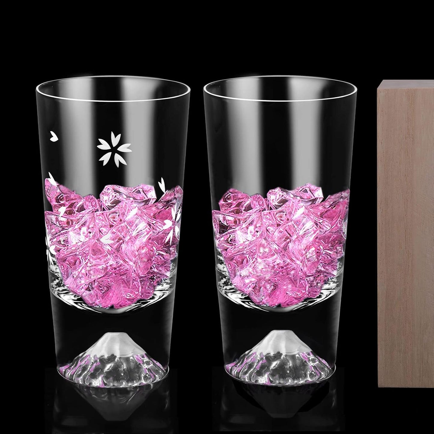 Mount Fuji Glass Sakura Cut Tumbler Pair Set 240cc Easy to Hold High-Quality Artisan Handcrafted Kiri Box Included Rock Glass Beer Highball Glass Stylish Celebration Wedding Anniversary Retirement