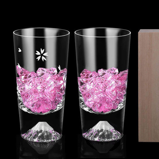 Mount Fuji Glass Sakura Cut Tumbler Pair Set 240cc Easy to Hold High-Quality Artisan Handcrafted Kiri Box Included Rock Glass Beer Highball Glass Stylish Celebration Wedding Anniversary Retirement