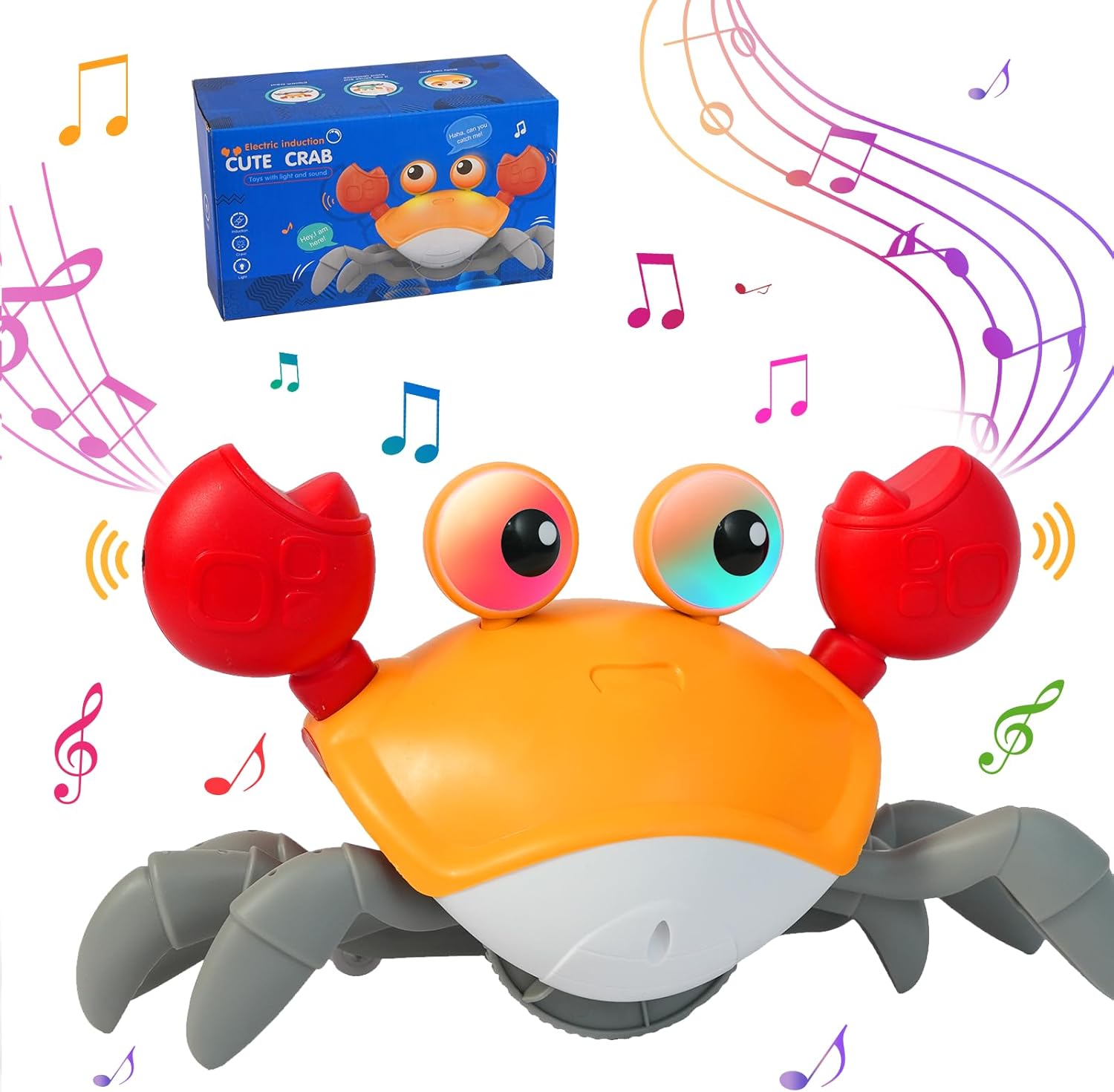 Music Crawling Crab, Simulation Crab Toy, Automatically Avoiding Obstacles, Interactive Learning and Development Toy, LED Light, USB Rechargeable