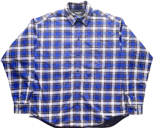 BALENCIAGA 'PADDED' OVERSIZED BLUE FLANNEL SHIRT JACKET