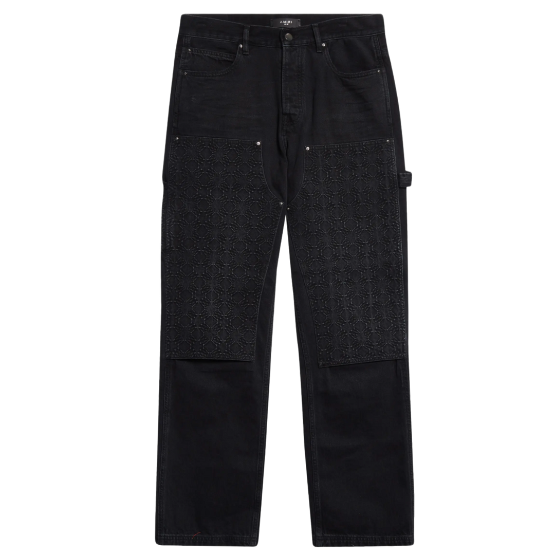 AMIRI DEBOSSED MA QUAD BLACK DOUBLE KNEE CARPENTER JEANS