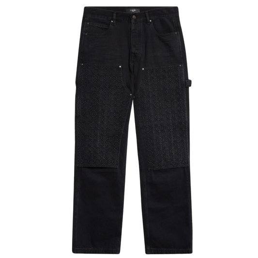 AMIRI DEBOSSED MA QUAD BLACK DOUBLE KNEE CARPENTER JEANS