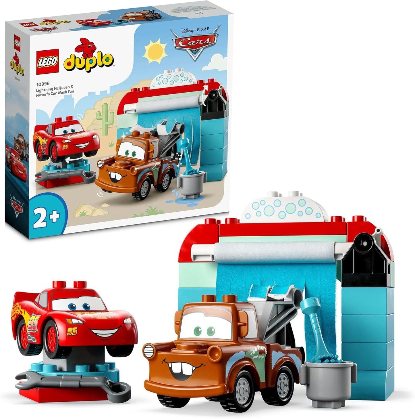 LEGO Duplo Lightning McQueen and Mater Car Wash Toy Blocks, Birthday Present, Educational, Christmas, Boys and Girls, Children, Ages 1.5, 2, 4, Toddlers, Vehicles, Cars, Mini Cars, Pretend Play, Role