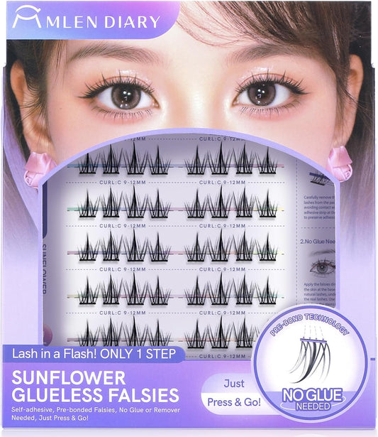 False Eyelashes, No Glue Required, Easy to Apply, 3D False Eyelashes, 56 Bundles, Black, Cute, 3D False Eyelashes, Natural Feeling, Popular, Bunchy Parts, Beginners, No Adhesive, Easy Installation,