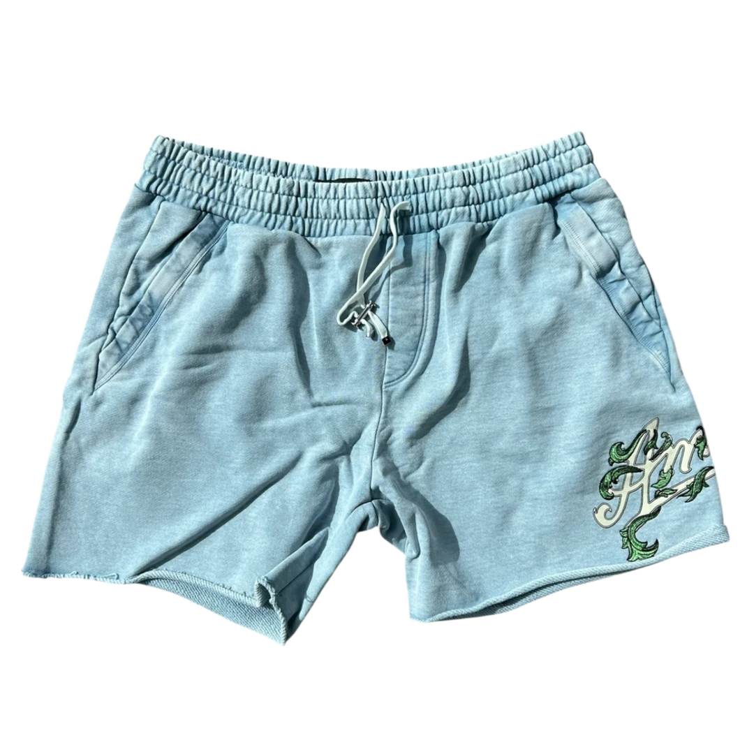 AMIRI 'FILIGREE' FADED BLUE SWEAT SHORTS