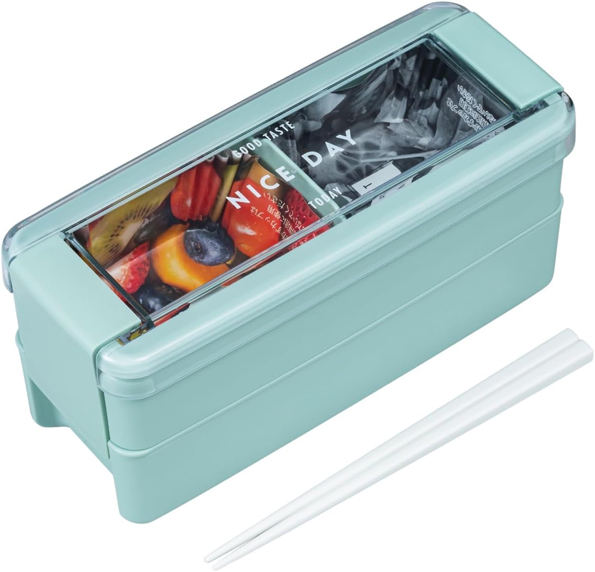 Iwasaki Industries B-1488 MT Easy Care Lunch Box, 2-Tier, Microwave Safe, Dishwasher Safe, Mint, 23.0 fl oz (680 ml), Width 7.2 x Depth 2.9 x Height 3.3 inches (18.2 x 7.4 x 8.4 cm)