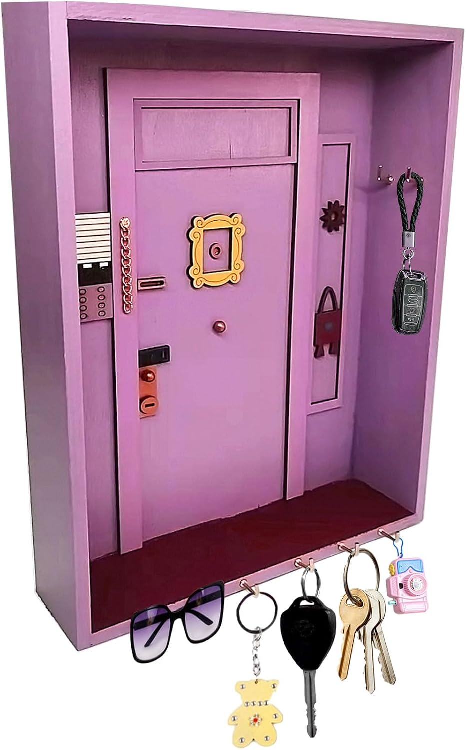 Friends Monica's Wooden Wall Key Holder with 6 Hooks, Decorative Wall Key Box, Wall Key Holder for Storing Keys and Mail at the Entrance, Wall Key Holder for Living Room, Kitchen