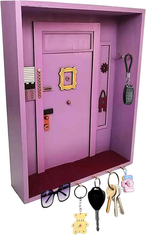 Friends Monica's Wooden Wall Key Holder with 6 Hooks, Decorative Wall Key Box, Wall Key Holder for Storing Keys and Mail at the Entrance, Wall Key Holder for Living Room, Kitchen