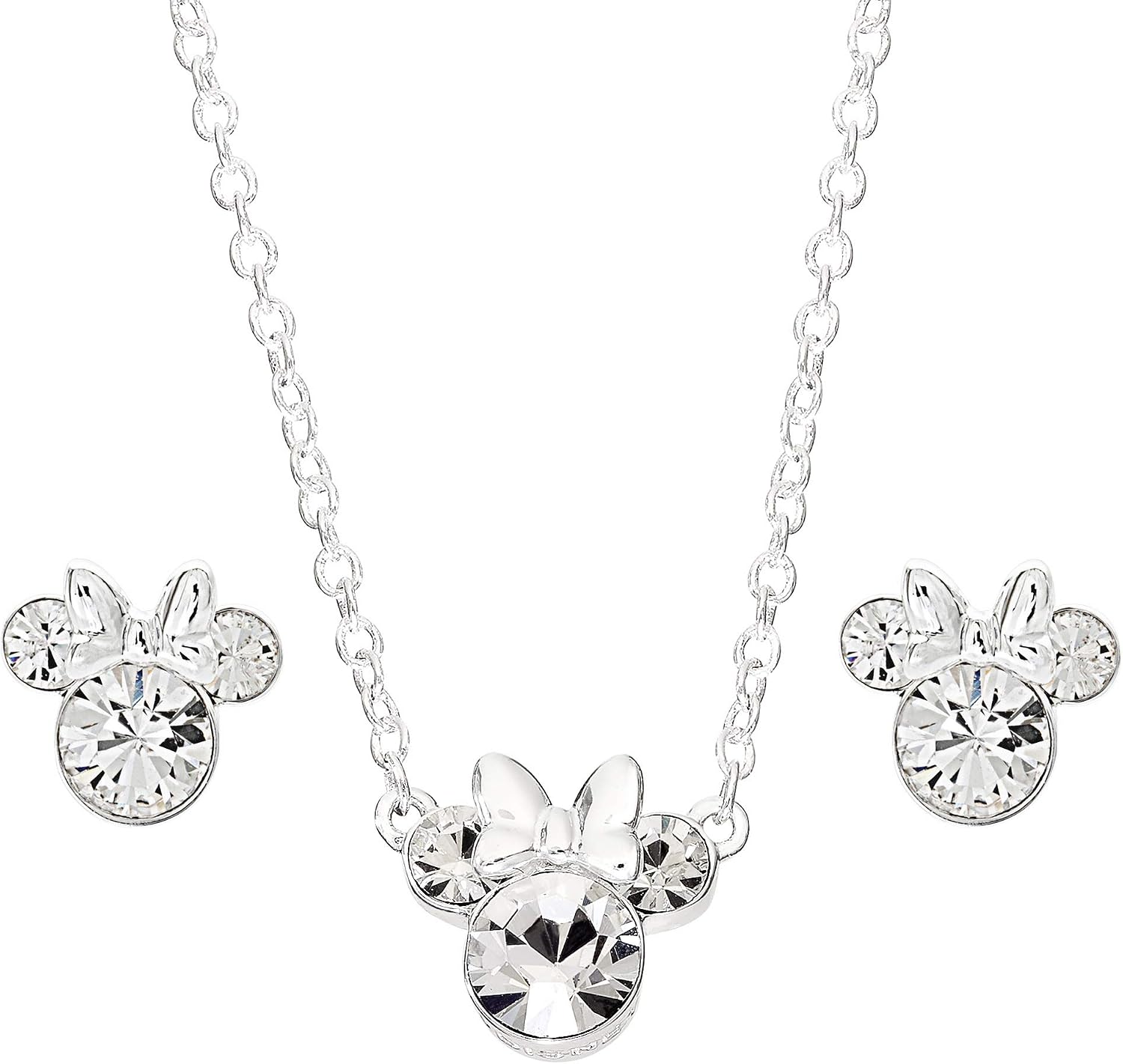 Disney Minnie Mouse Silver Plated Earrings and Necklace Set