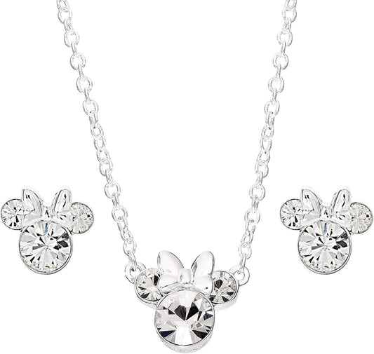 Disney Minnie Mouse Silver Plated Earrings and Necklace Set