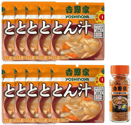 Yoshino House Retort Ton-Jiru 10-Bag Set (Pork Soup 200g x 10 bags) Microwave and Hot Water Cooking OK Room Temperature Miso Soup (Bowl with Side Dish) + Yoshino House Chili Pepper 1 piece