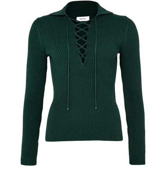 FERRAGAMO Long sleeves cotton ribbed polo - Image 1