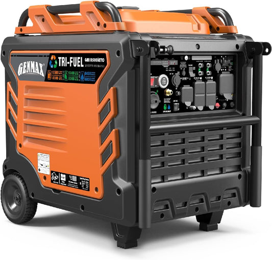 GENMAX GM10500iETC Tri-Fuel Inverter Generator, 10500 Watt, 458cc Tri-Fuel Gas, Propane, Natural Gas, Portable Generator, Ideal for Home Backup Power Supply, EPA & CARB Compliant, 50-State Approved