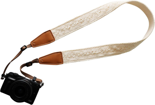 [UNIKSTRAP] Original Design Personalized Adjustable Camera Strap, Cream Color Graceful and Vintage "Lace" Suitable for Canon, Nikon, Sony Mirrorless Cameras/SLR Cameras