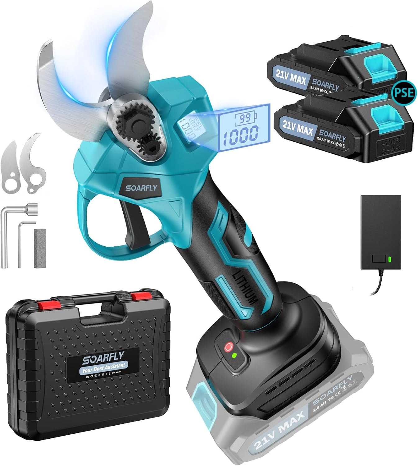 2025 New Arrival and Improved Model SOARFLY Garden Shears, Innovative Power & Lightweight Design, Remaining Quantity Display, Cutting Diameter 30 mm, Maximum 8 Hours of Operation, Rechargeable