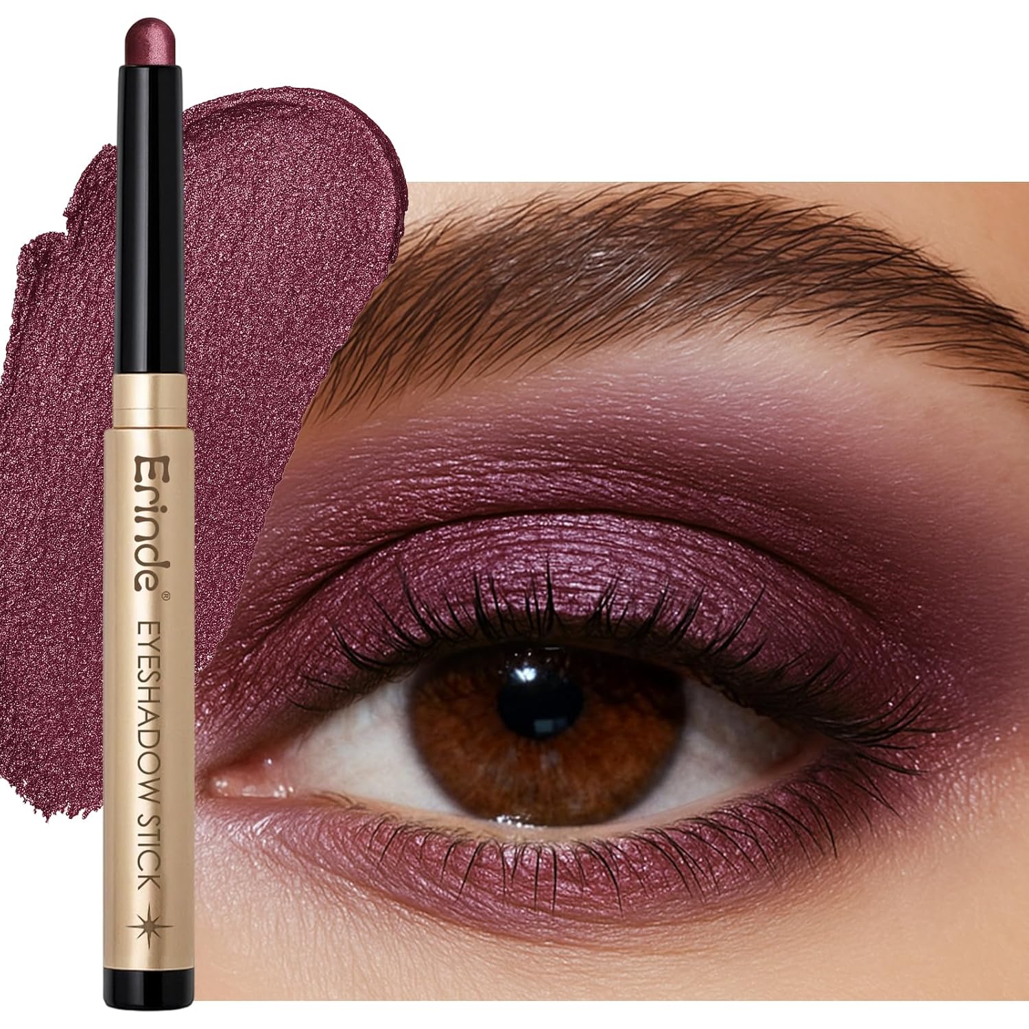 Erinde - Barra de sombra de ojos brillante impermeable, sombra de ojos en barra de crema marrón púrpura, lápiz de sombra de ojos en polvo de larga duración, a prueba de arrugas, sombra de ojos cremosa