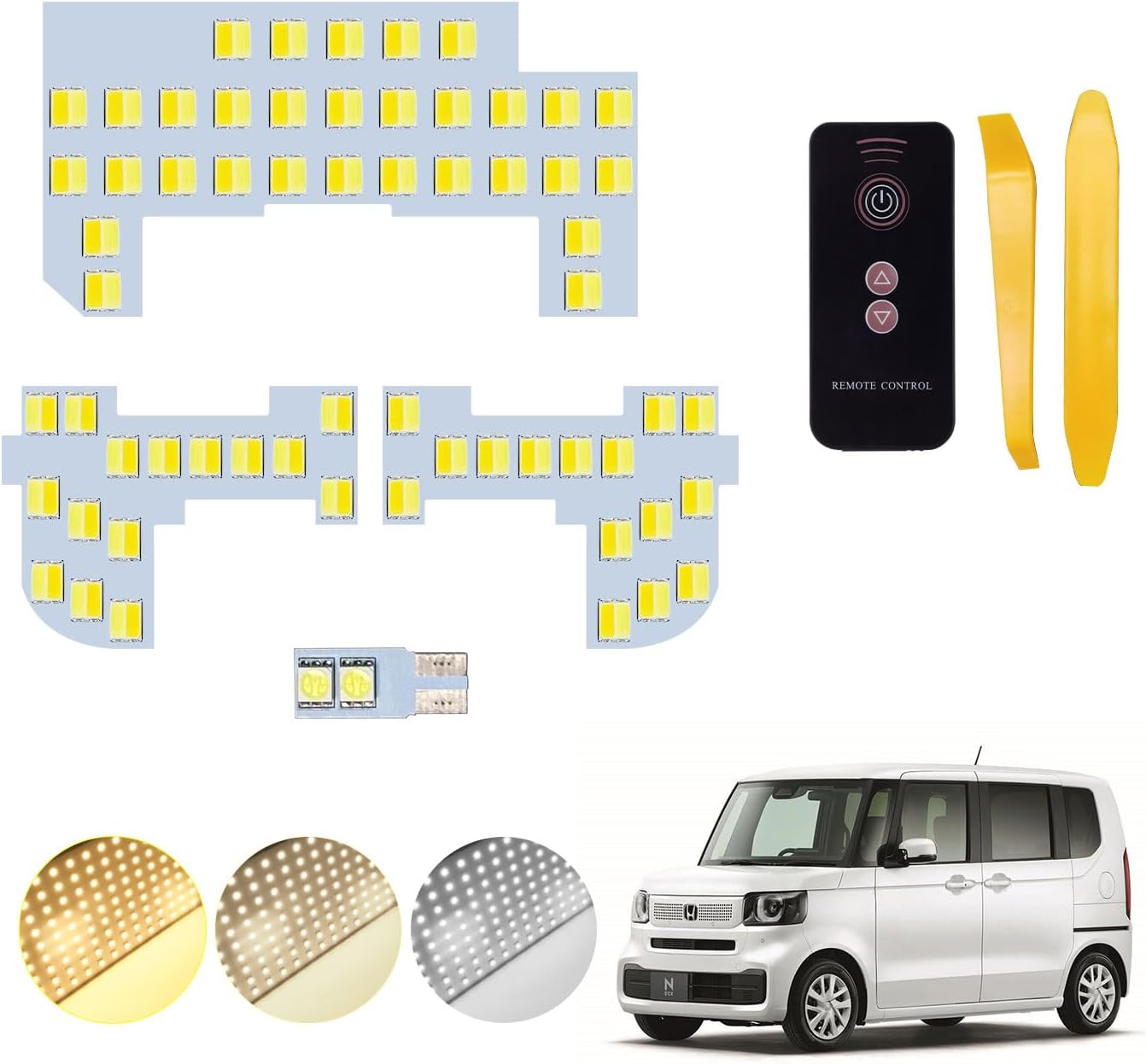 Honda N-Box JF5 JF6 LED Room Lamp, NBOX Custom NBOX Joy, Interior Light, Interior Light, Custom Interior Parts, LED Bulbs, Set of 4, Dimming, Memory Function, Remote Control, Dedicated Tools