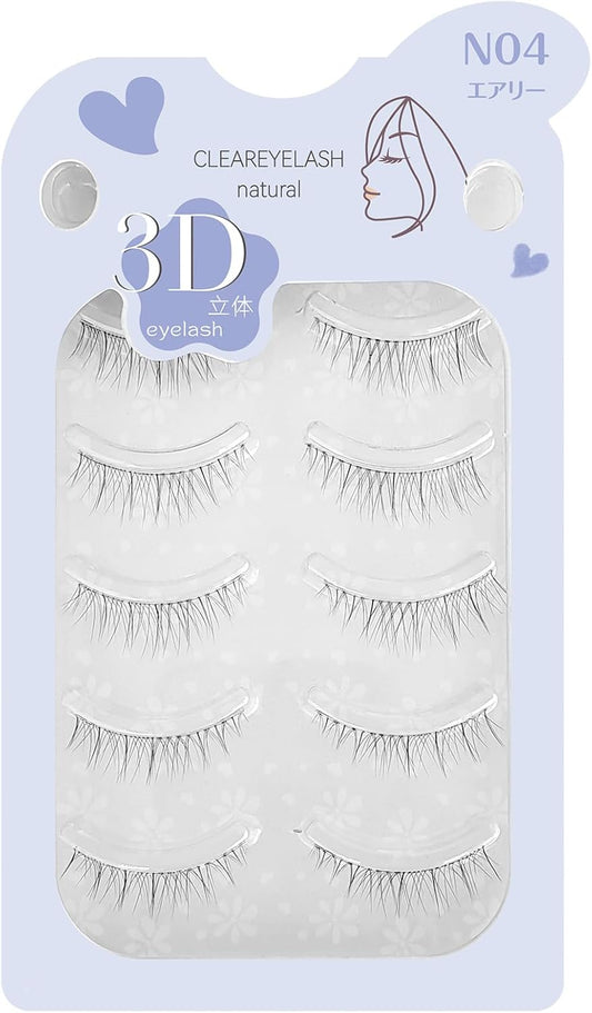 Natural False Eyelashes, 3D 3D Matsueku Method, 5 Pairs (N04 Airy)