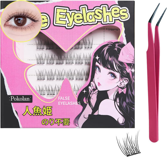 Pokolan Mermaid Eyelashes, No Glue, Self-Adhesive, Partial False Eyelashes, No Glue, Natural False Eyelashes, Bundle, 1 Second, For Parts, 36 Bundles, Popular, Cute, Natural, Glue, Black, Non-Falling
