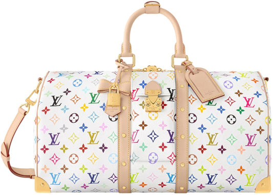 LOUIS VUITTON X TAKASHI MURAKAMI 'WHITE MULTICOLOR' KEEPALL BANDOULIERE 45 DUFFLE BAG
