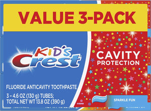Crest Kid's - Pasta de dientes con protección contra las caries para niños y niños pequeños a partir de 2 años, sabor Sparkle Fun, 4.6 onzas (paquete de 3), pasta de dientes para niños, el embalaje