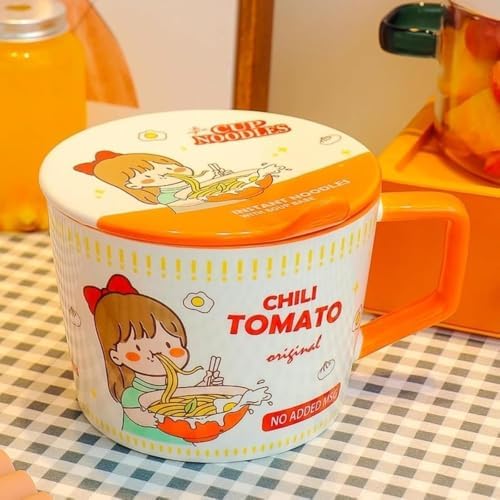 SIzlaho Instant Ramen Bowl with Ceramic Lid, Cute, Girly Ramen Bowl Donburi Bowl Noodle Bowl Ramen Bowl Instant Ramen Dry Noodles Sachet Noodles Instant Noodles Rice Bowl Boiled Bowl Salad Bowl