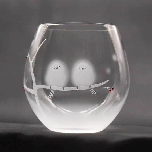 Shimaenaga's Fluffy Tumbler 390ml Glass Tumbler, Made in Japan, Handmade, Sandblasted, Cute, Bird, Accessories, Gift, Stylish, Present, Shimaenaga Lover, Gift, Birthday'