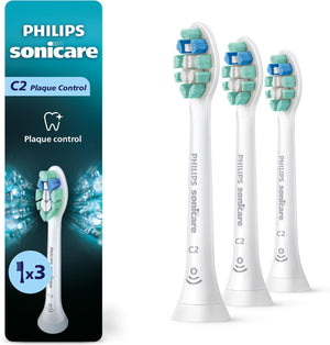 Philips Sonicare C2 Plaque Control - Cabezales de repuesto genuinos para cepillo de dientes eléctrico, Blanco, paquete de 3, HX9023/65