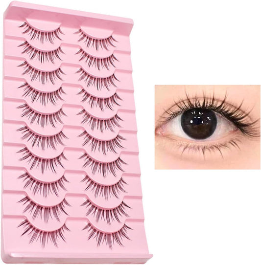 Natural False Eyelashes, 10 Pairs of Eyelashes, Popular, Transparent Axis, Actress Eyelashes, Manga-Style Makeup, Large Eyes, Cosplay Events, Lightweight, Soft