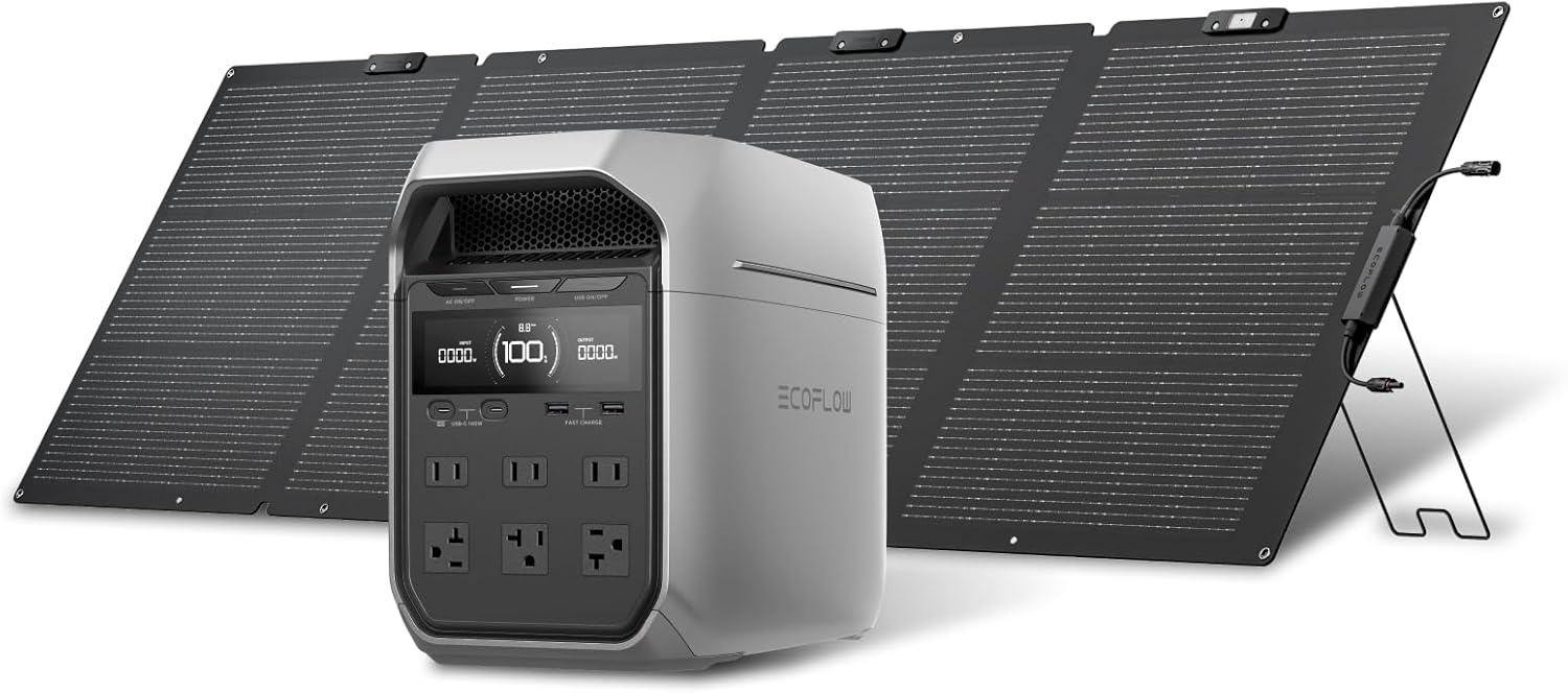 EcoFlow DELTA 3 Plus 1024Wh Portable Power Supply, 220 W, Solar Panel, 1 Piece, 2-Piece Set, Lithium Iron Phosphate, 100% Charging, 56 Minutes, High Output AC (Rating 1500W / Surge 3000W/X-Boost2000W)