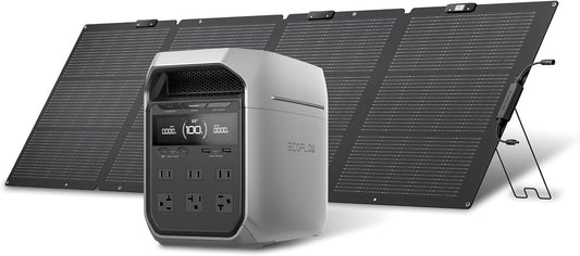 EcoFlow DELTA 3 Plus 1024Wh Portable Power Supply, 220 W, Solar Panel, 1 Piece, 2-Piece Set, Lithium Iron Phosphate, 100% Charging, 56 Minutes, High Output AC (Rating 1500W / Surge 3000W/X-Boost2000W)